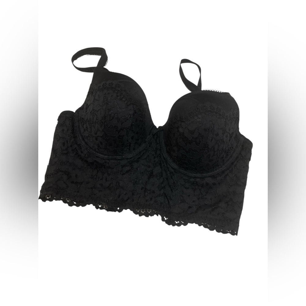 Victoria’s Secret Black Lace Longline Bra Size 38C Underwire Bustier Style